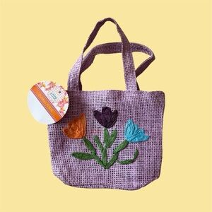 New Purple Floral Spring Straw Pouch Accessory